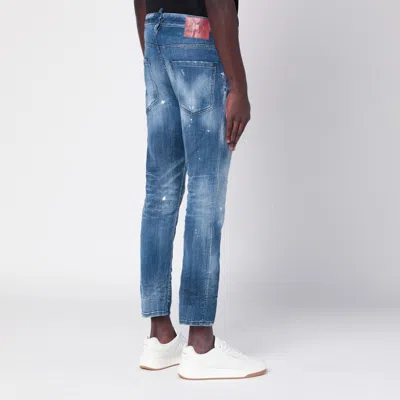 Dsquared2 Faded Blue Jeans With Rips And Splashes Men In Blue