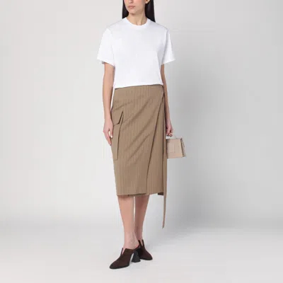 Victoria Beckham Sand-coloured Pinstriped Wrap Skirt In Beige