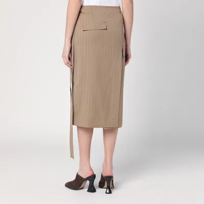 Victoria Beckham Sand-coloured Pinstriped Wrap Skirt In Beige