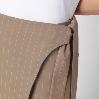 Victoria Beckham Sand-coloured Pinstriped Wrap Skirt In Beige
