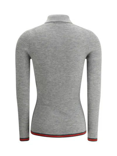 Gucci Cashmere And Silk Polo Top With Web In Grey