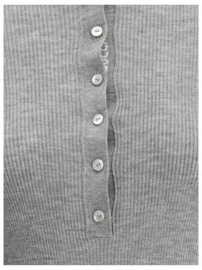 Gucci Cashmere And Silk Polo Top With Web In Grey