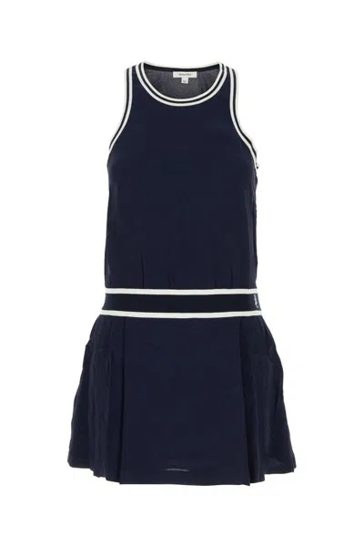 Sporty And Rich Sleeveless Pleated Skirt Dress With Round Neckline In Navy