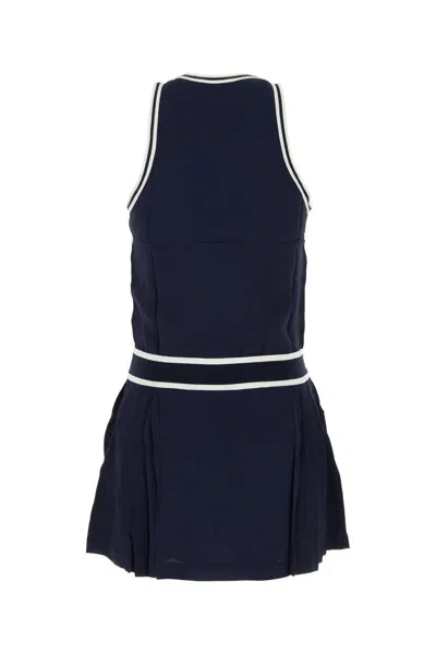 Sporty And Rich Sleeveless Pleated Skirt Dress With Round Neckline In Navy