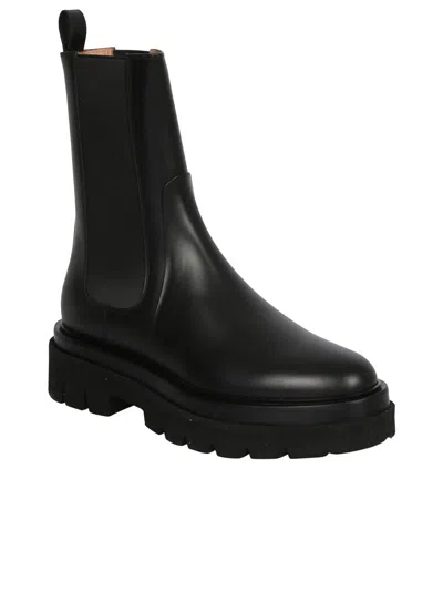 Santoni Leather Ankle Boots In Black