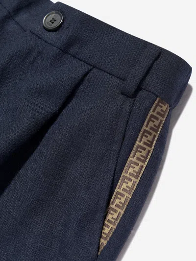 Fendi Boys Flannel Trousers In Blue