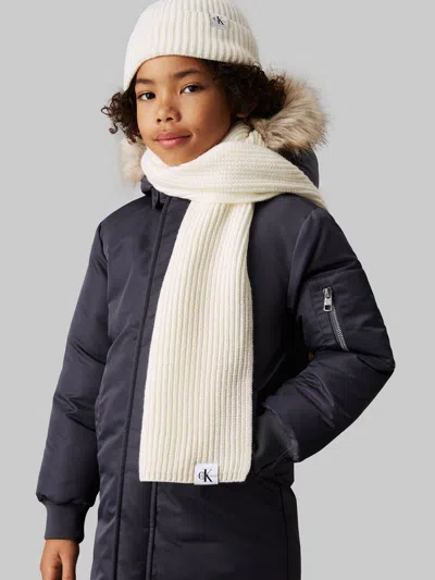 Calvin Klein Girls Monogram Rib Scarf And Beanie Set In Ivory