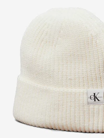 Calvin Klein Girls Monogram Rib Scarf And Beanie Set In Ivory