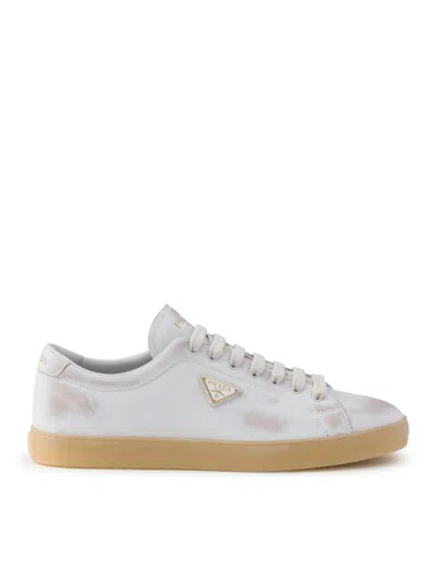 Prada White Worn Effect Sneaker In White