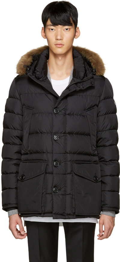 Moncler Cluny Fur-trimmed Quilted-down Coat In Black
