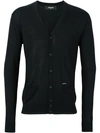 Dsquared2 Layered Zip & Button Up Wool Cardigan, Black