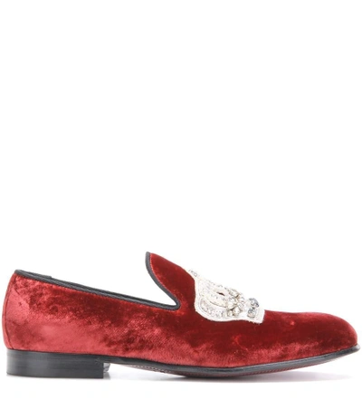 Shop Dolce & Gabbana Embellished Velvet Slippers In Lordeaux Llack