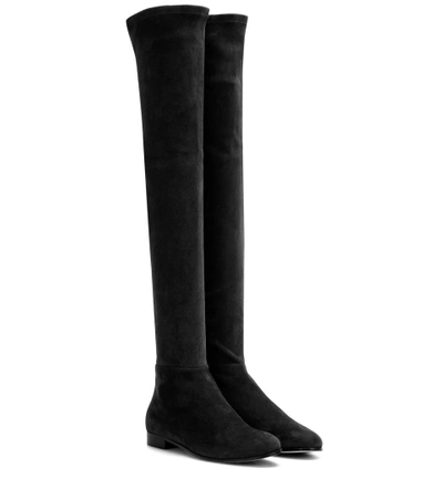 Shop Jimmy Choo Myren Flat Suede Over-the-knee Boots In Black