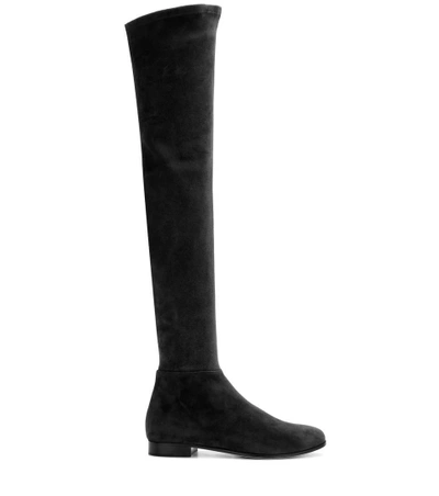 Shop Jimmy Choo Myren Flat Suede Over-the-knee Boots In Black