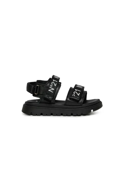 N°21 Sandali Platform Con Strap Logati In Black