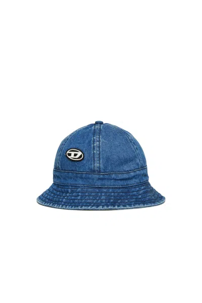 Diesel Denim Fisherman Hat With Oval D Patch In Blue