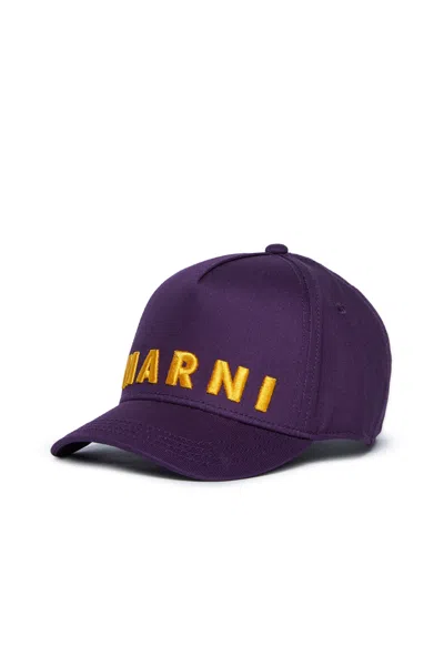 Marni Cappello Da Baseball In Gabardina Con Logo In Violet