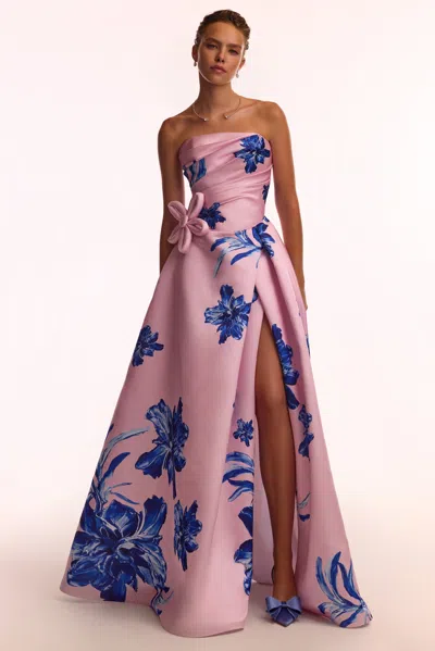 Milla Dainty Pink A-line Maxi Dress With Blue-flowered Pattern In Pink-blue