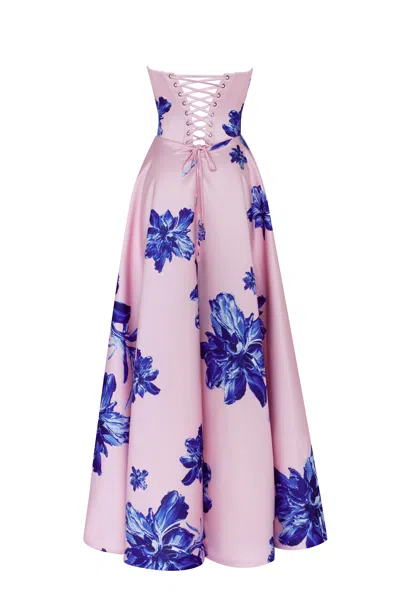 Milla Dainty Pink A-line Maxi Dress With Blue-flowered Pattern In Pink-blue