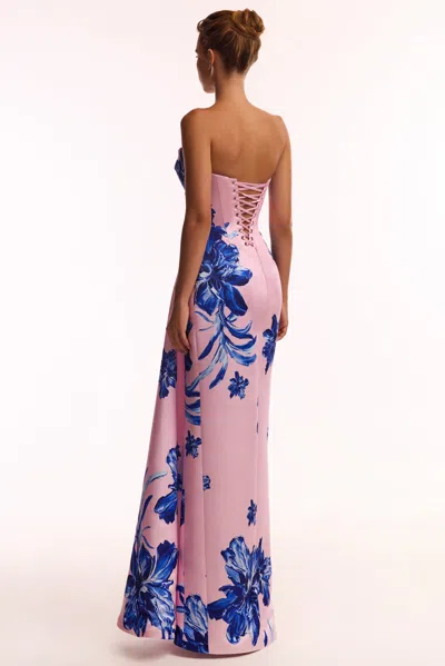 Milla Strapless Pink Maxi Dress With Blue-flowered Pattern, Glow-up In Pink-blue