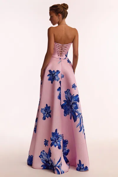 Milla Dainty Pink A-line Maxi Dress With Blue-flowered Pattern In Pink-blue