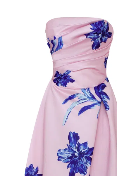 Milla Dainty Pink A-line Maxi Dress With Blue-flowered Pattern In Pink-blue