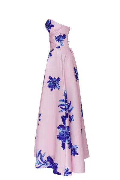 Milla Dainty Pink A-line Maxi Dress With Blue-flowered Pattern In Pink-blue