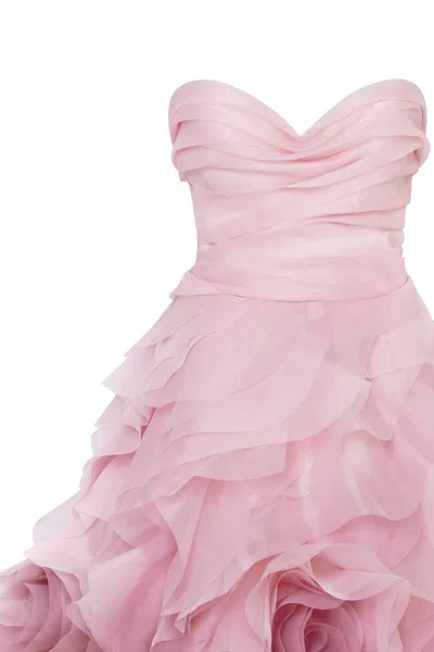 Milla Dramatic Flowered Organza Midi Dress In Misty Rose, Glow-up In Misty Rose