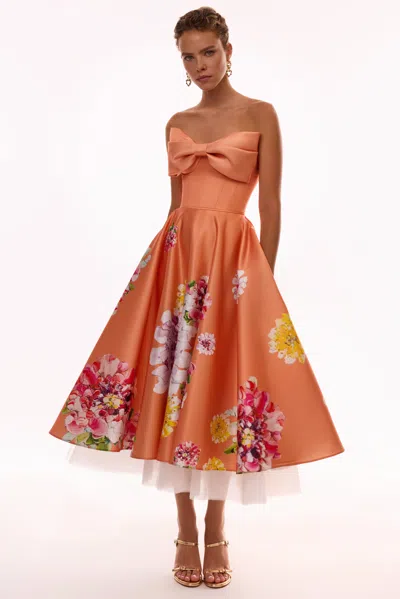 Milla Playful Floral Midi Dress With Bow In Orange Floral