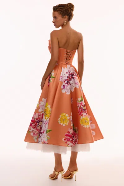 Milla Playful Floral Midi Dress With Bow In Orange Floral