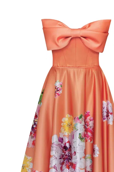 Milla Playful Floral Midi Dress With Bow In Orange Floral
