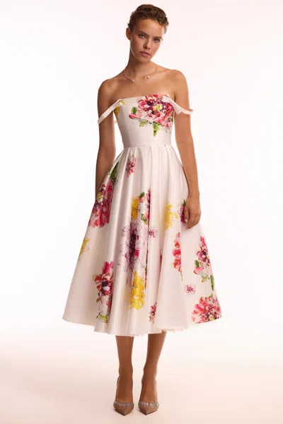 Milla Tea-length Ivory Floral Dress, Glow-up In Ivory Floral