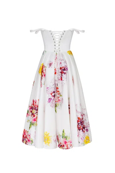 Milla Tea-length Ivory Floral Dress, Glow-up In Ivory Floral