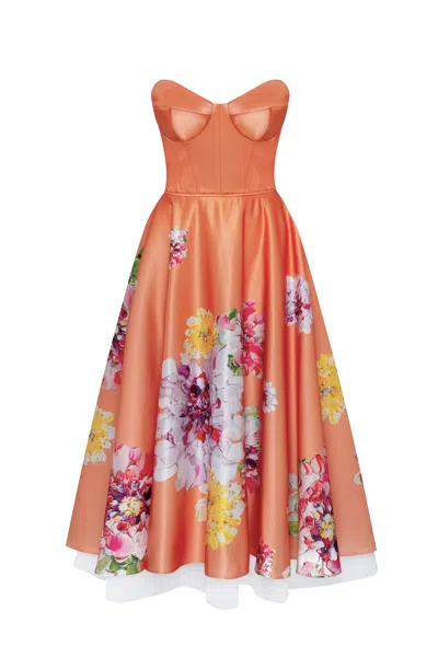 Milla Playful Floral Midi Dress With Bow In Orange Floral