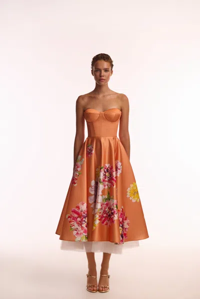 Milla Playful Floral Midi Dress With Bow In Orange Floral