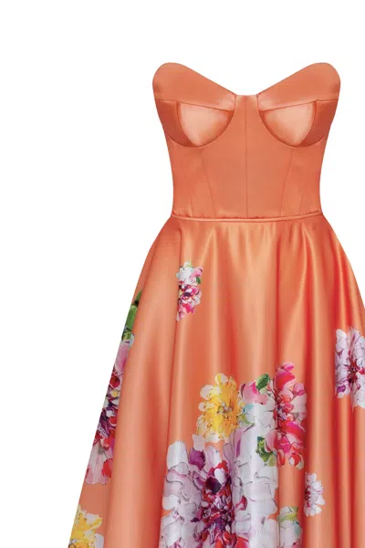 Milla Playful Floral Midi Dress With Bow In Orange Floral