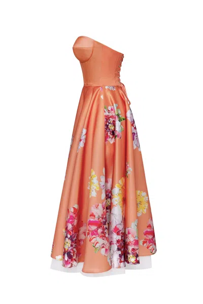 Milla Playful Floral Midi Dress With Bow In Orange Floral