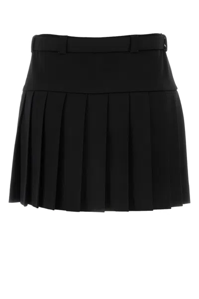 Miu Miu Black Stretch Wool Mini Skirt