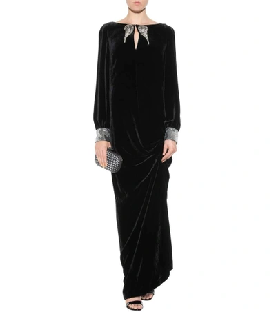 Shop Roberto Cavalli Embellished Velvet Dress In Eero