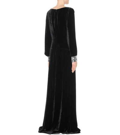 Shop Roberto Cavalli Embellished Velvet Dress In Eero