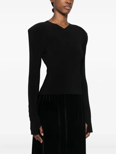Norma Kamali V-necked Top With Fitted Silhouette And Shoulder Pads