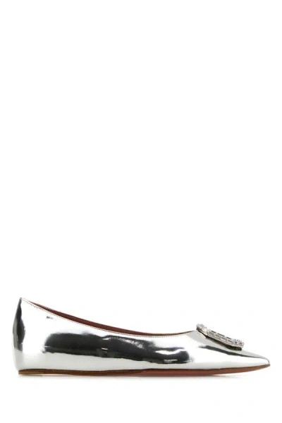 Shop Amina Muaddi Women Silver Leather Camelia Ballerinas