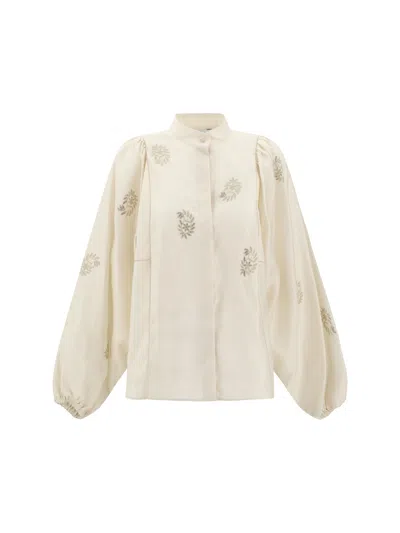 Max Mara Caladio Long-sleeved Shirt With All-over Embroidery In Multicolor