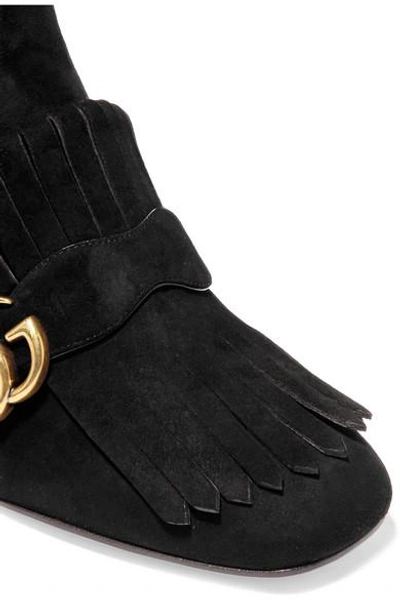 Shop Gucci Fringed Logo-embellished Suede Ankle Boots In Black