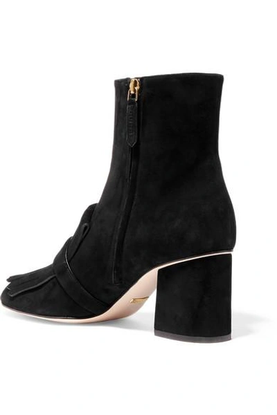 Shop Gucci Fringed Logo-embellished Suede Ankle Boots In Black