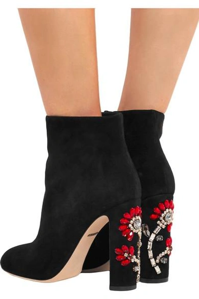 Shop Dolce & Gabbana Crystal-embellished Suede Ankle Boots