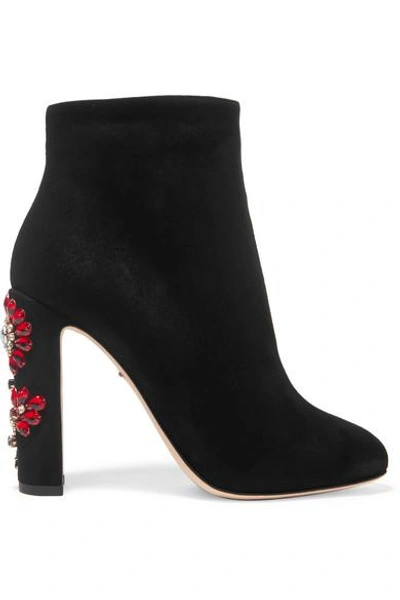 Shop Dolce & Gabbana Crystal-embellished Suede Ankle Boots