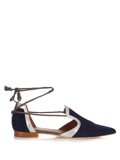 Malone Souliers Haji Lace-up Suede Flats In Midnight-blue