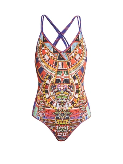 Camilla Woman Crystal-embellished Printed Swimsuit Red In Rainwar