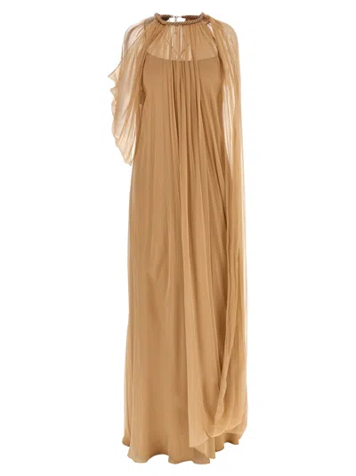 Alberta Ferretti Flowing Chiffon Gown Halter Neckline In Brown
